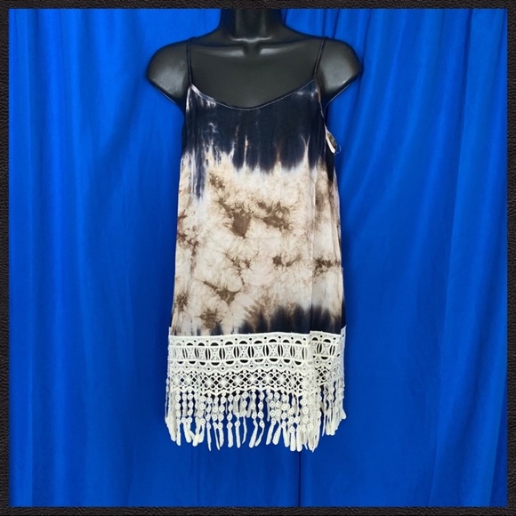 🏆HP🏆Navy Tie Dye Fringe Tank Top - Picture 2 of 8